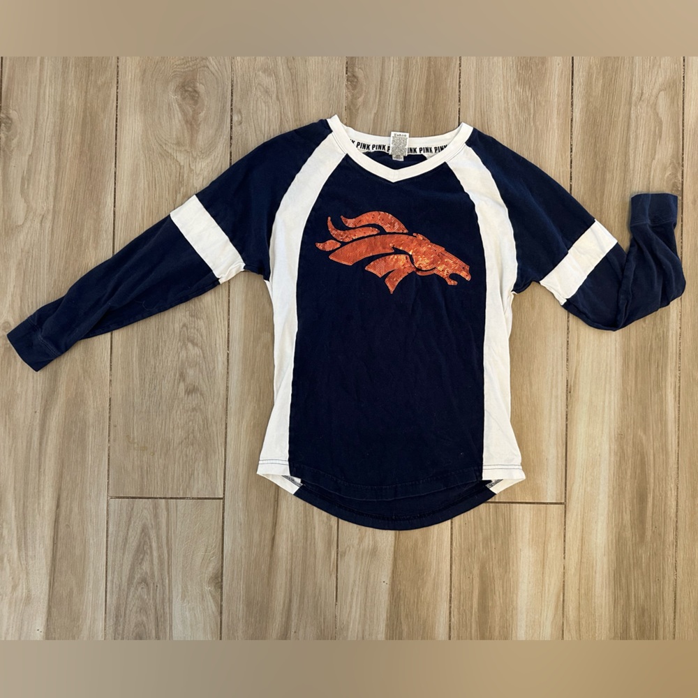 PINK Women’s Broncos Football Long Sleeve with Orange Sequins